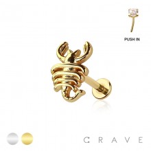 SCORPION DESIGN THREADLESS (PUSH IN) 316L SURGICAL STEEL LABRET SET